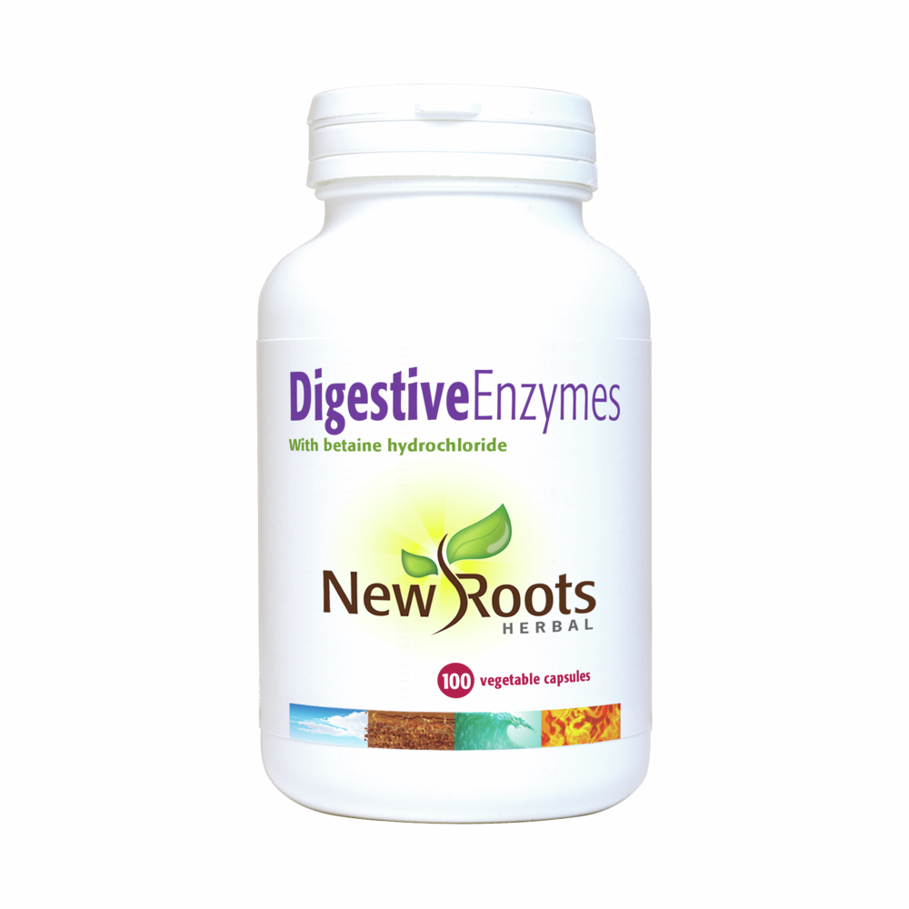 Digestive Enzymes with Betaine Hydrochloride - 100 Capsules | New Roots Herbal