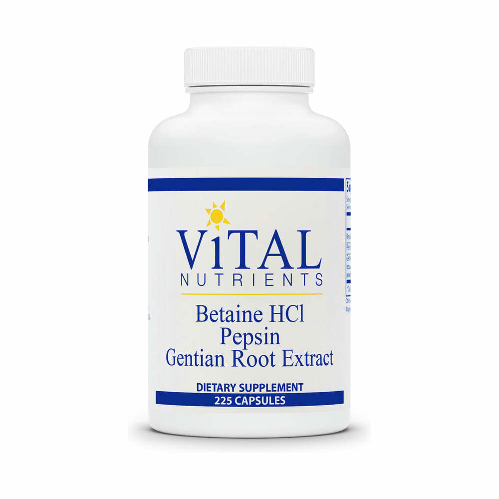 Betaine HCL, Pepsin and Gentian Root Extract - 225 Capsules | Vital Nutrients